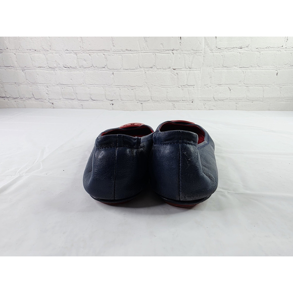 Tory Burch Minnie Travel Ballet Flats Navy Napa leather/ Nantucket Red Size 9.5 - Picture 5 of 7